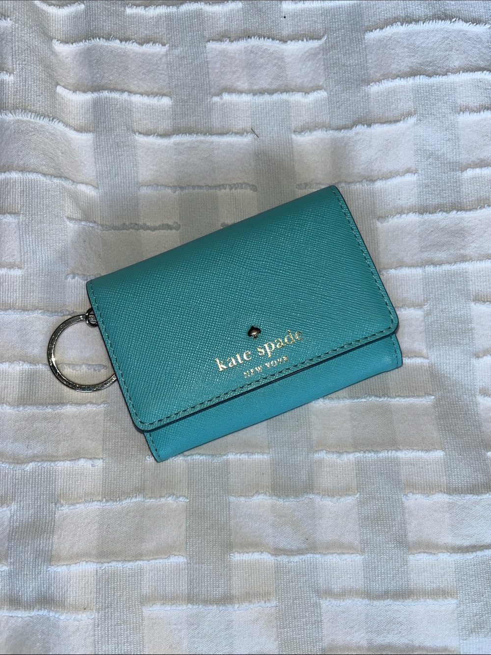 kate spade Turquoise Leather Card Holder with Key Ring